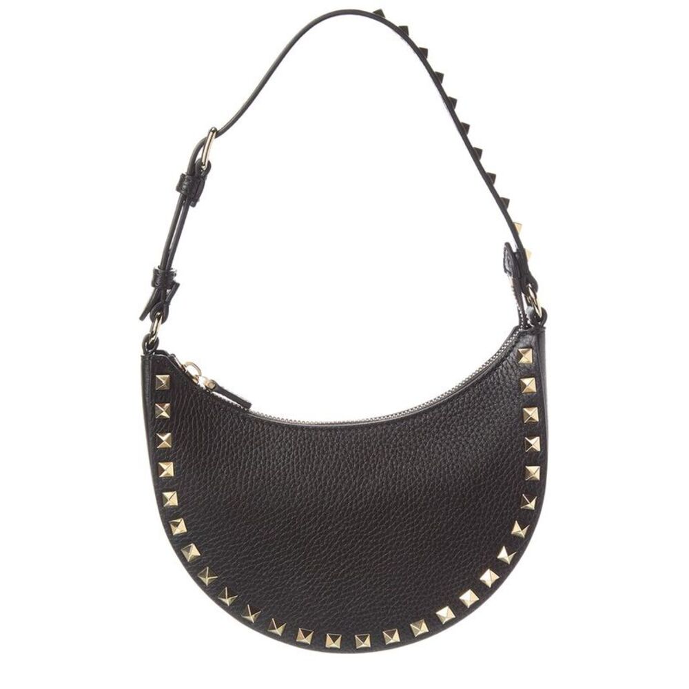 Valentino Rockstud Mini Grainy Leather Hobo Bag, Black